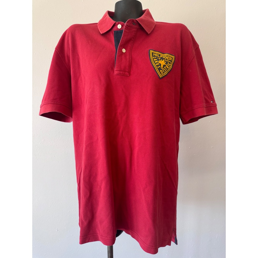 Tommy Hilfiger Mens Red Lakes District Crest Polo Shirt XL S/S Preppy Golf Urban